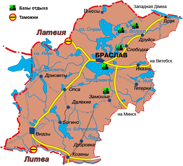 Базы отдыха на карте Браслава
